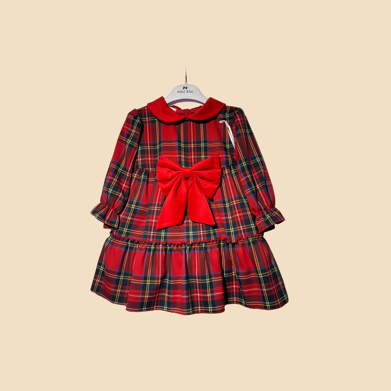 Abito scozzese rosso con maxi fiocco