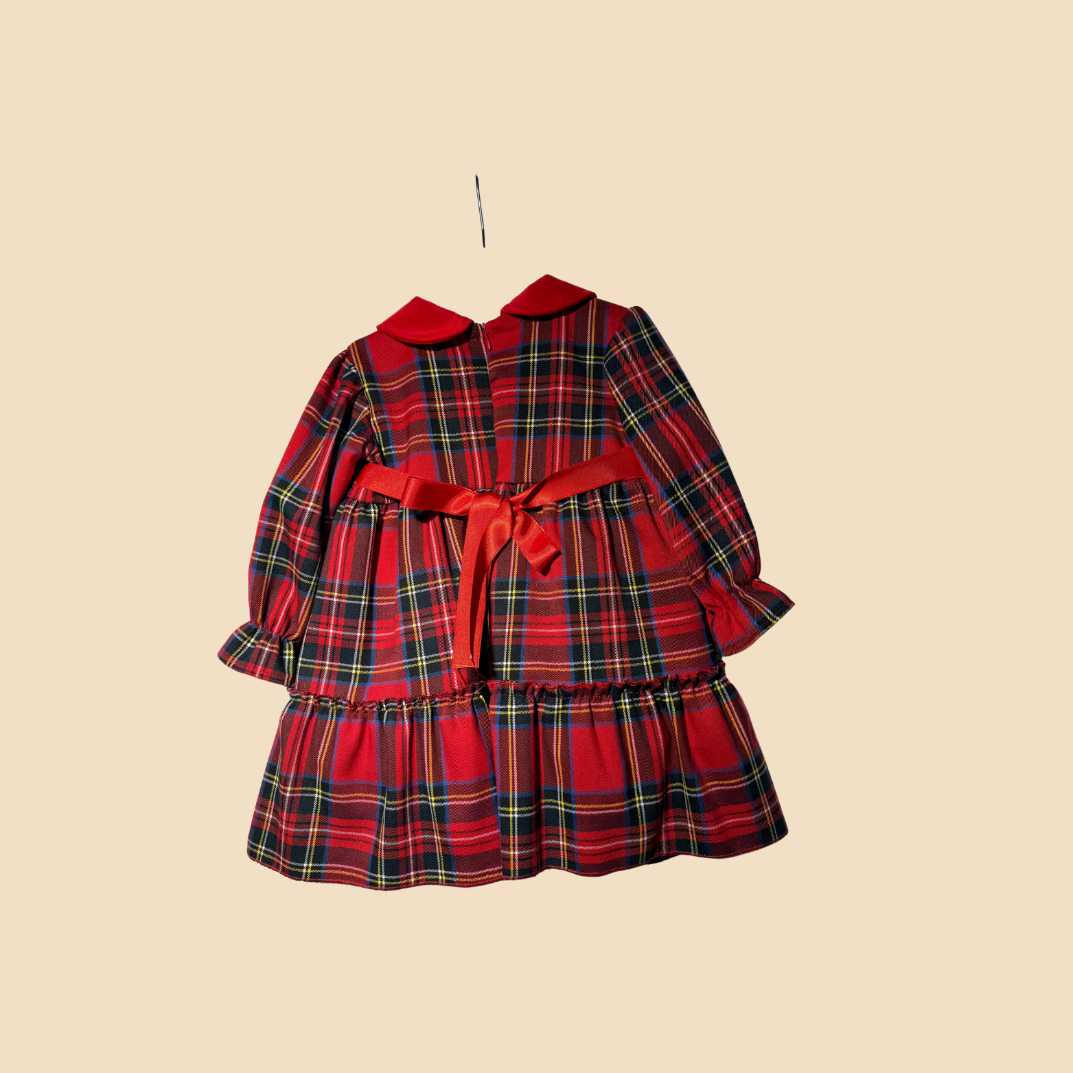 Abito scozzese rosso con maxi fiocco