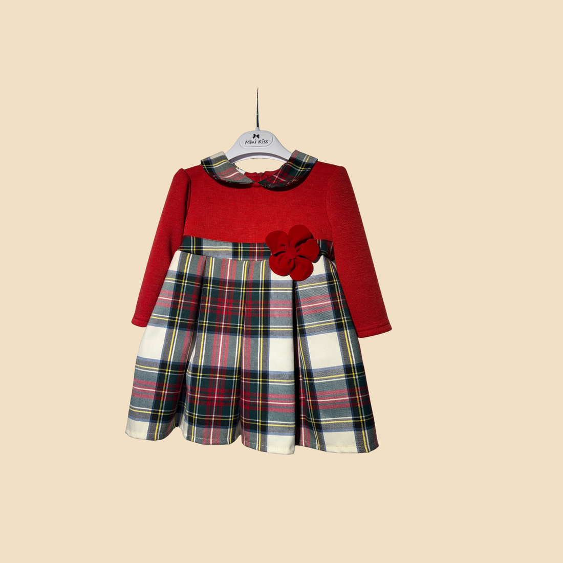 Abitino scozzese rosso con fiocco applicato