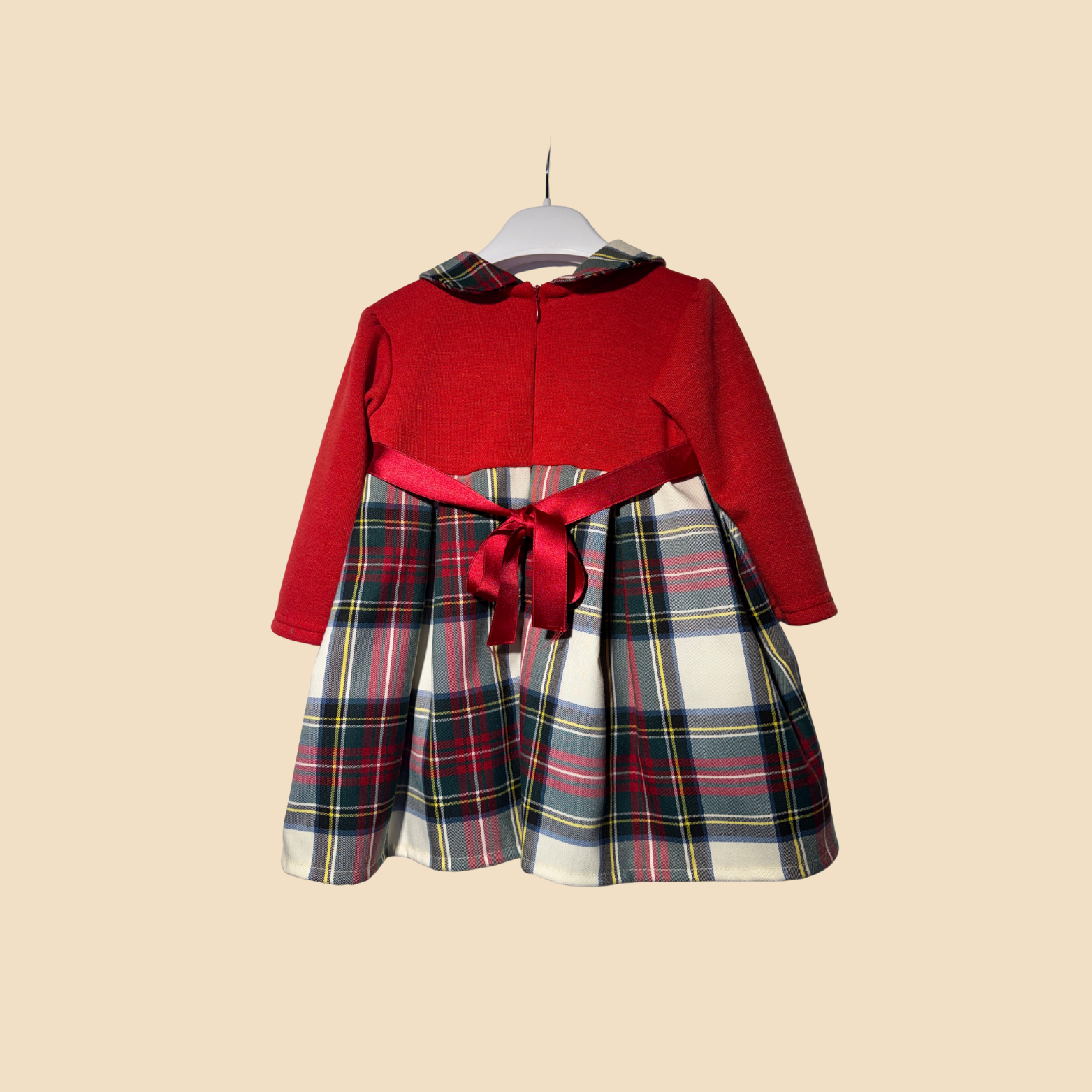 Abitino scozzese rosso con fiocco applicato