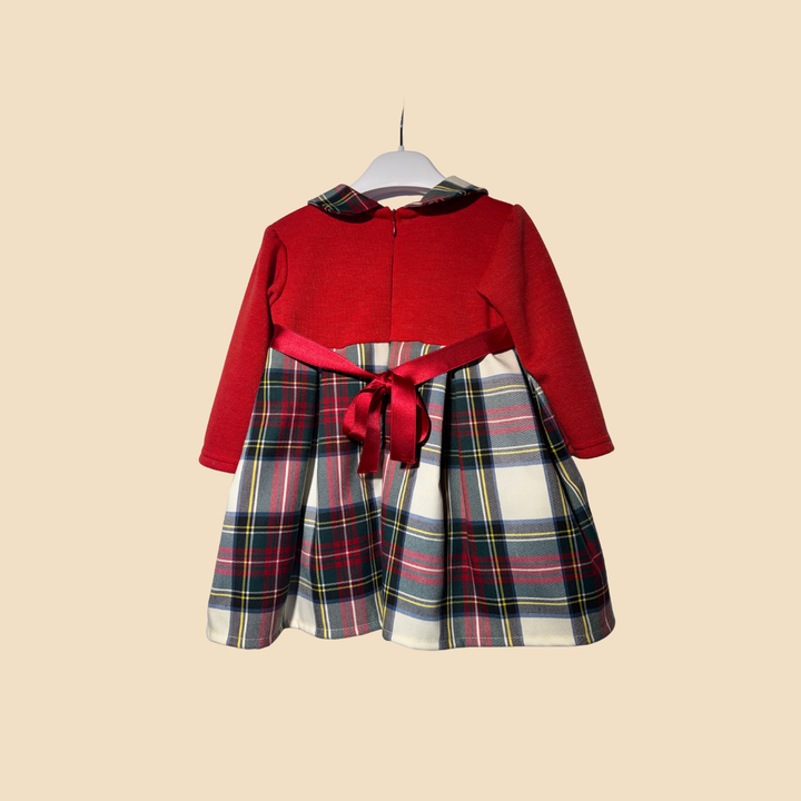 Abitino scozzese rosso con fiocco applicato