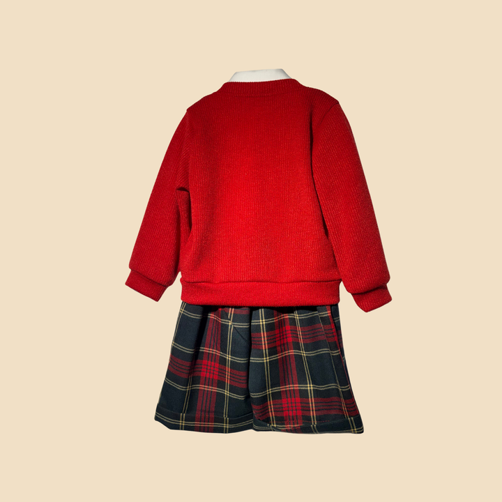 Completo elegante rosso e tartan