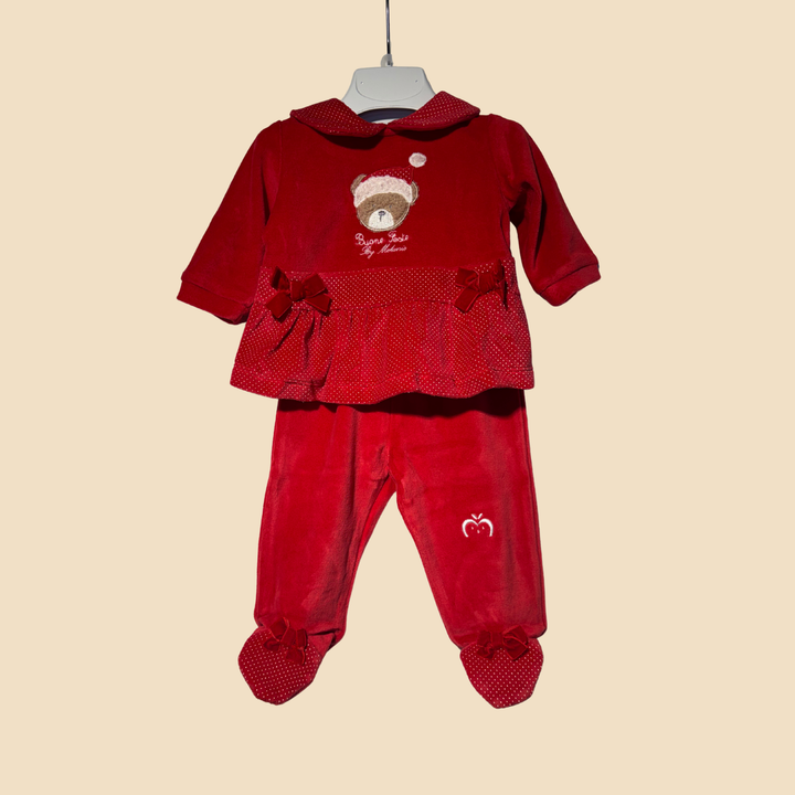 Coordinato Neonato Rosso in Ciniglia con Orsetto