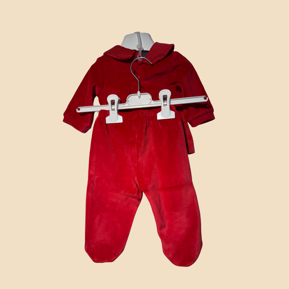 Coordinato Neonato Rosso in Ciniglia con Orsetto