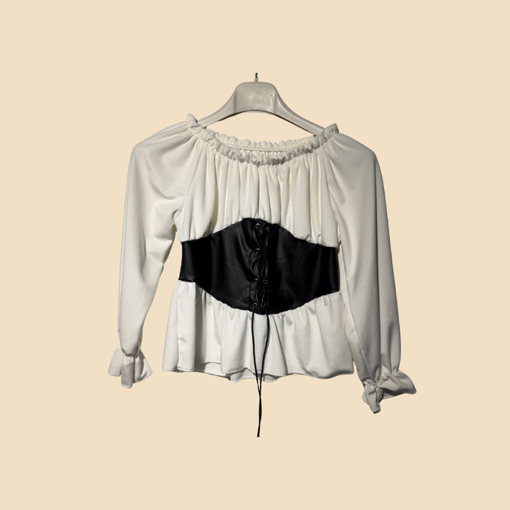 Blusa Bianca con Fascia Bustier Nera