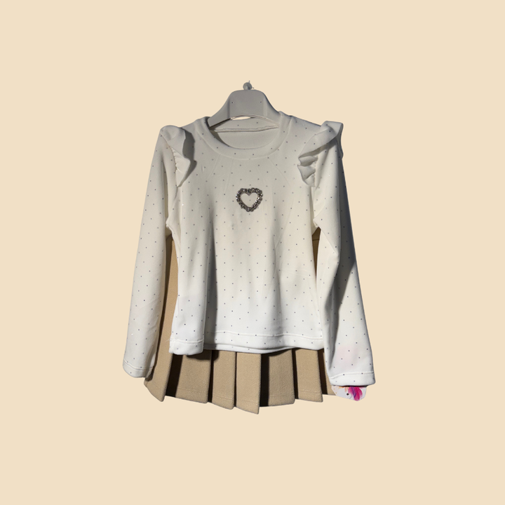 Completo Bambina con Maglia a Pois e Gonna Plissé