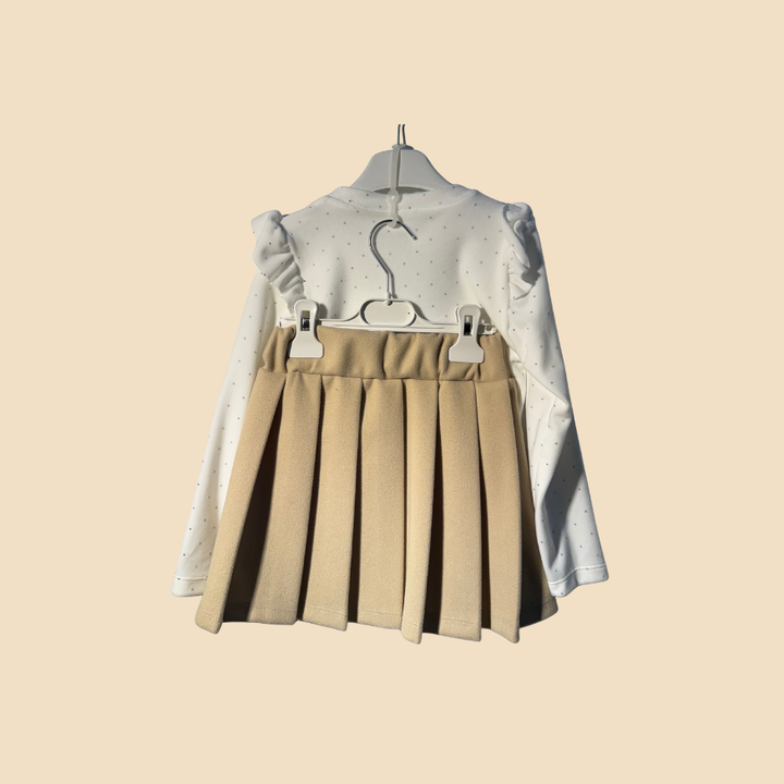 Completo Bambina con Maglia a Pois e Gonna Plissé