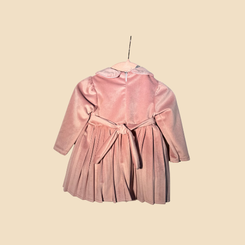 Abito Elegante da Neonato Rosa Cipria con Gonna Plissé e Maxi Fiocco